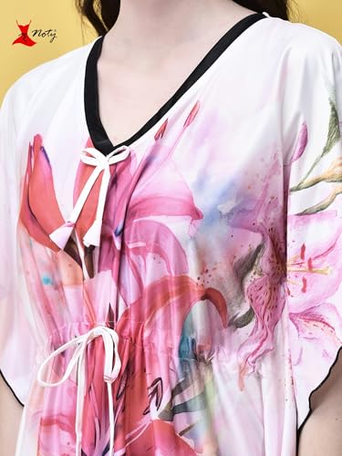 Image of Noty Women's Kaftan Nighty | Digital Print | Sarena Fabric | V Shaped Neck Nightwear | Nightdress for Girl