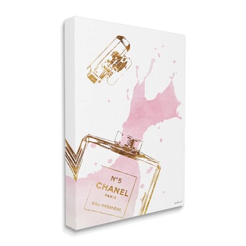 Image of Stupell Industries Glam Perfume Bottle Splash Pink Gold Stretched Canvas Wall Art, Proudly Made in USA for Living Room | Stupell Industries | 16 x 20 Inches, Easy to Hang and Sturdy, Made in USA, by Amanda Greenwood