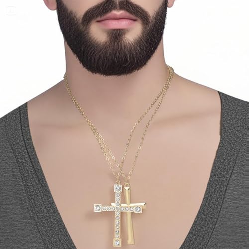 FVCENT Gold Cross Necklace Men's and Women's Jewelry Alloy Chain Pendant Party Clothing Accessories Role Playing Dress Up (Golden)2