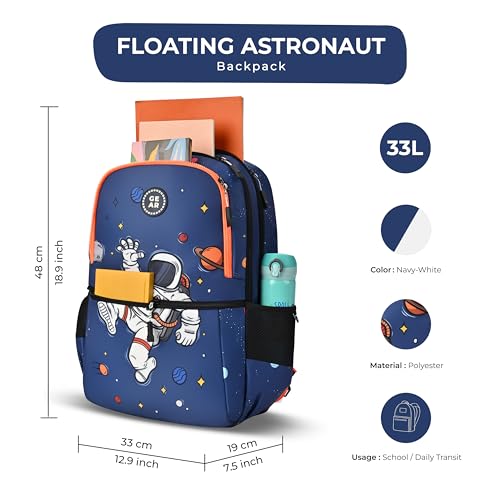 Image of Gear Floating Astronaut 4 Compartment Backpack 19 inch /33L Large Water Resistant School Bag /Casual 4 Compartment Backpack /Daypack /Kids Bag for Boys /Girls (Navy-Orange)