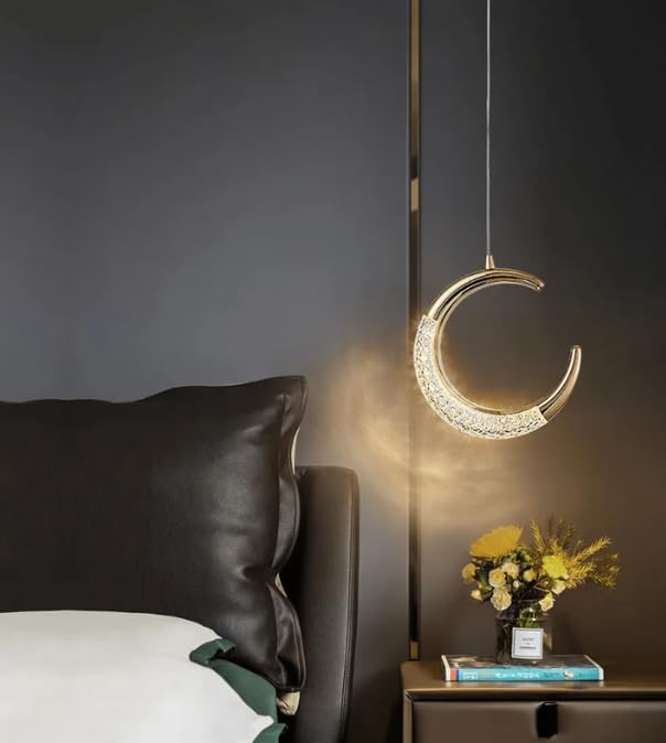 Moon LED Pendant Light Classic Gold Finish with Acrylic Shade-Bedside Hanging Ceiling Fixture|Half-Moon-image-16