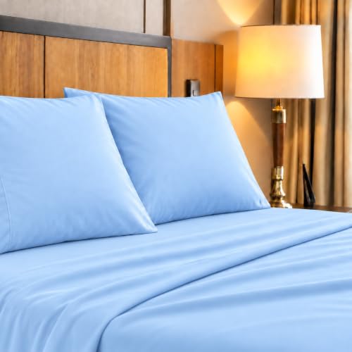 Image of Microfiber Queen Size Bedsheet with 2 Pillow Covers | Ultra Soft & Breathable Flat Sheet | Wrinkle-Resistant, Premium Comfort for Everyday Use |Size (90 inch x 102 inch) Light Blue
