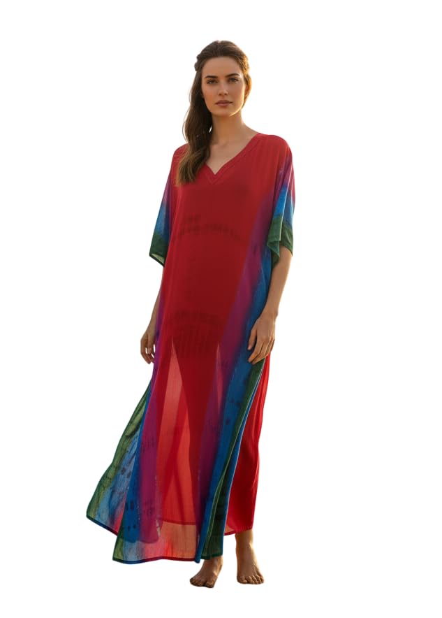 SUN-ROSE FASHIONS Color Block Kaftan Beach Cover Up Free Size upto 4XL/48
