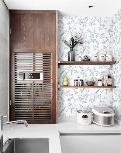 Self Adhesive Wallpaper - Bird & Floral Peel & Stick Wallpaper 41x300CM Vintage Floral Wall Stickers Waterproof Removable Vinyl Film for Living Room, Bedroom, Wall & Cabinet