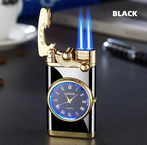 Encendedor Vintage a Prueba de Viento con Reloj y Llama Doble miniatura 5
