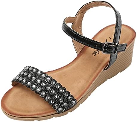 JOMIX Sandalen Damen mit Strassstein Bohemian Sommerschuhe Sandal...