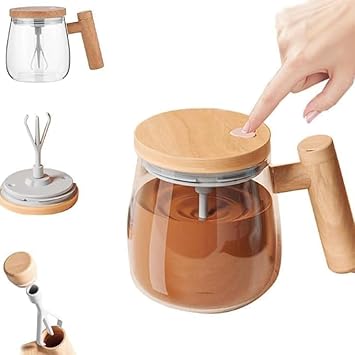 Borosilicate Glass Self Stirring Mug, Electric High Speed Mixing Cup, Self Stirring Coffee Mug, for Coffee/Milk/Protein Powder at Home/Office/Travel, 400 ML