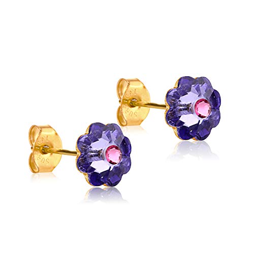 24K Gold Coated Stud Earrings hypoallergenic for sensitive ears 14karat gold coated gifts by clecceli(Purple)