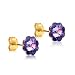 24K Gold Coated Stud Earrings with 8mm Purple Swarovski Crystal Flowers