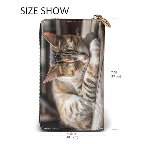 Leather Wallet for Women Men Bifold Wallet Ultra Slim Credit Card Holder Cat Sleeping Ladies Clutch Purse2