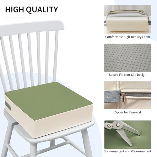 Image of Eiury Booster Seat for Kitchen Chair, Toddler Booster Seat for Dining Table, Waterproof PU Leather Kids Seat Cushion with Adjustable Straps, Non-Slip Bottom, Wipeable Seat Pad,Green