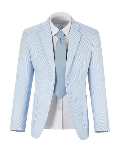 Seersucker Blazer Men Big and Tall Slim Fit Suit Jackets for Men Tuxedo Separate Sport Coat Formal Summer Beach Wedding Sky Blue Outfit Plus Size 3XL4