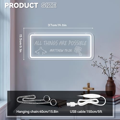 Image of ALL THINGS ARE POSSIBLE Neon Sign, MATTHEW 19:26 Neon Signs for Wall Decor, Dimmable Acrylic Neon Lights for Living Room Bedroom Classroom School Office Church, Perfect Gifts
