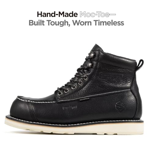 Image of SUREWAY Mens 6 inch Heavy Duty Waterproof Work Boots - Composite Toe, EH Construction Industrial Safety Leather Boots, Lace Up Moc Toe, Oil /Slip Resistant Comfortable Outsole