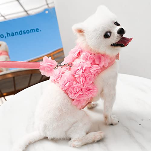 TENGZHI Puppy Dog Harness and Leash Set Pink Lace Floral Dog Vest Harness for Small Dogs Cute Soft Mesh Escape Proof Pet… - Image 5