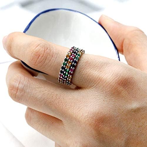 Artever Eternity Rainbow Ring Wedding Band for Women 925 Sterling Silver Cubic Zirconia-Cut Rainbow Multi Color Created-Gemstone Eternity Ring - Image 4