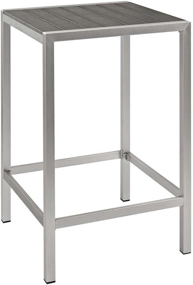 Afuera Living 3 Piece Patio Pub Set, Anodized Brushed Aluminum Frame, Silver and Gray Finish, Includes 1 Pub Table and 2 Bar Stools, Plastic Wood Accents, Modern Style Outdoor Furniture for Backyard