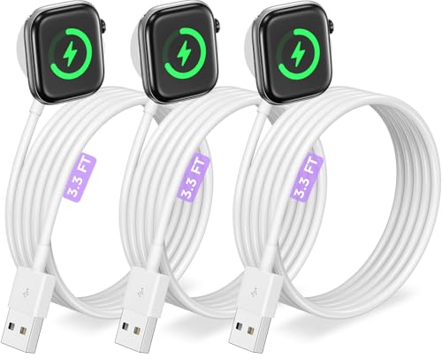 3Pack Upgraded for Apple Watch Charger Magnetic Fast Charging Cable [Portable] Magnetic Wireless Charging Compatible with iWatch Series Ultra/SE/11/10/9/8/7/6/5/4/-[3.3FT] White