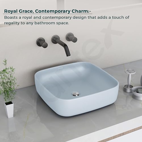 Image of Plantex Platinum Ceramic Tabletop Square Wash Basin /Countertop Bathroom Sink (Ocean, 16 x 16 x 5 Inch)