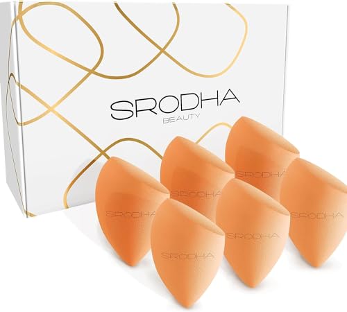 SRODHA Beauty Make Up Sponges Set | 6 Piece Pack | Liquid Makeup Blender Sponge Sets | For Blending Face Complexion Foundation Concealer Cream Products Powder (Tapered Orange)