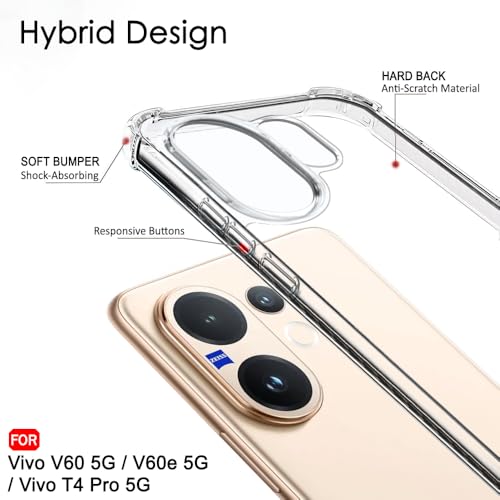 Image of TheGiftKart Crystal Clear Back Cover Case for Vivo V60 5G / V60e 5G / Vivo T4 Pro 5G | Shock Proof 360 Protection | Hard Clear Back Case for Vivo V60 / V60e / T4 Pro (PC & TPU, Transparent Bumper)