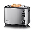 SEVERIN AT 2514 Tostapane automatico 850W a doppia parete con funzione sollevamento e scongelamento, Tostapane 2 fette, Tostapane in acciaio inossidabile, Nero/argento