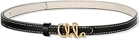 Trendy Skinny Black White Double-Sided Faux Leather Belt for Women - Gold Alphabet Buckle, Thin Waist Belt for Jeans, Pants, Dresses