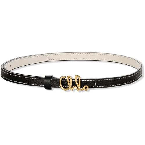 Skinny Black White Belt for Women Gold Leather Buckle Belt Trendy Thin Belts for Jeans Pants Dresses