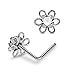 AtoZ Piercing Jeweled Filigree Flower Top 22 Gauge Silver L Shape - L Bend Nose Stud Nose Pin