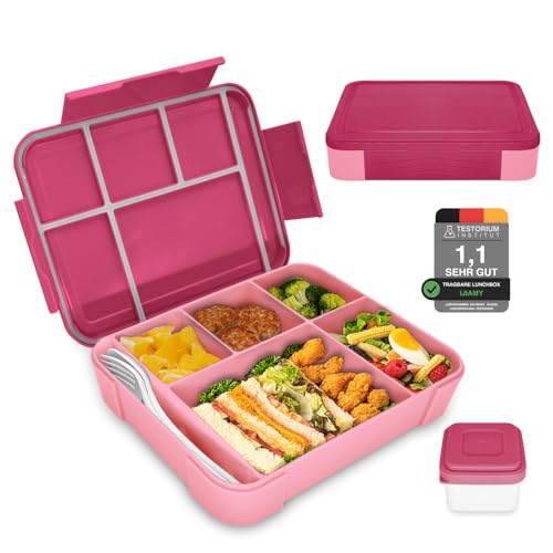 Image of IJIAMY Bento Lunch Box Kids, Bento Box Lunch Box Adults with 5 Compartments and 1 Salad Dressing Containers, Snack Box for Kids and Adults Work School