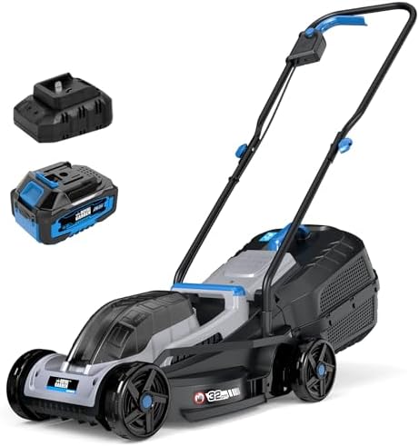 ROYAL GARDEN 13 Inch Lawn Mower Cordless Electric Walk Behind Push Mower with 5-Height Adjust Portable & Lightweight Push Battery Powered Lawn Mower (4.0AH Battery & Charger Included)