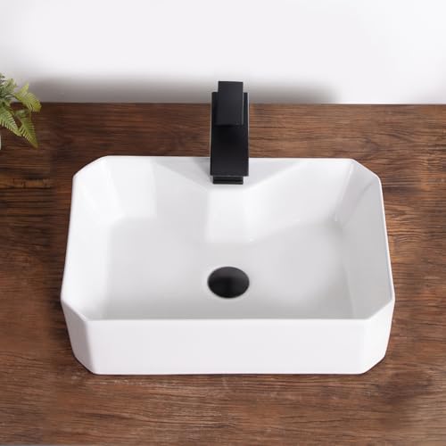 KDKSC Vessel Sink Rectangular 20"x14" White Octagonal Shape Bathroom Sink with Faucet Hole Porcelain Ceramic Modern Above Counter Vanity Sinks by KDKSC - Image 9