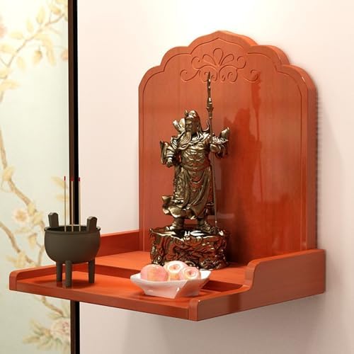 Modern Chinese Buddha Altar Shelf - Wall Mounted Wooden Offering Table, Sleek Pagoda Design, Spiritual Cabinet for Home Décor, Meditation & Zen Space Organizer