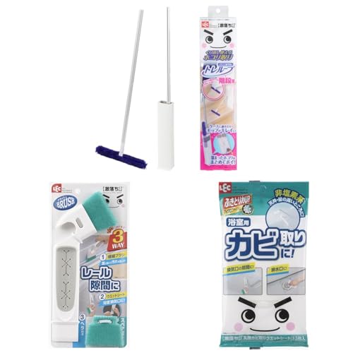 【セット買い】レック 激落ちくん 高密度ブラシ トレループ (階段用) くり返し使える ホコリ取り/ケースに通すとモップがキレイに + 激落ちくん すき間 ・ レール ブラシ (スペア付) ウェットシートも使えるヘラ付 + 激落ちくん 浴室用 乳酸 カビ取