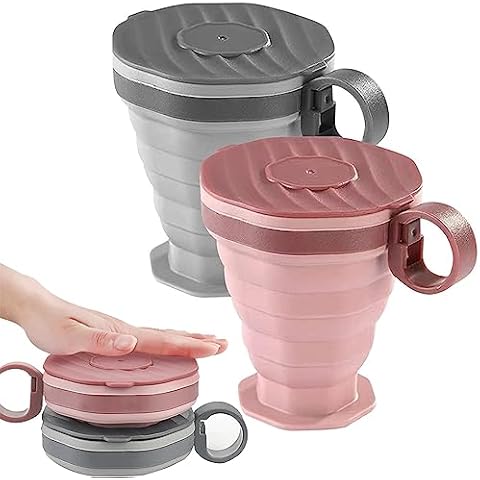 ABSOK Pack of 2 foldable silicone cups, foldable travel cups with plastic lids, reusable portable cup set suitable for camping and hiking Cover