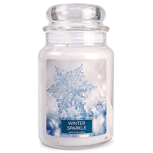 Village Candle Winter Sparkle Large Glass Apothecary Jar Scented Candle, 21.25 oz, White