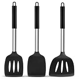 Herogo Pfannenwender Set, 3 Stück Silikon Wender mit Edelstahlgriff