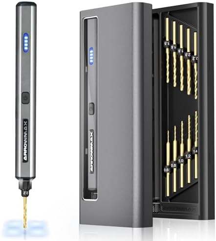 AM ARROWMAX Mini Electric Drill Pen, 13 in 1 with Aluminium case, Rechargeable, 800 RPM, Needle Vise Hand Drill Kit, 10 HSS Bits, DIY, Wood, Jewelry Making (SDS MINI)