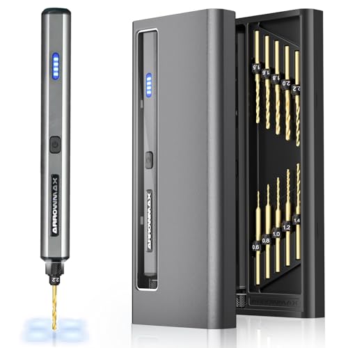 AM ARROWMAX Mini Electric Drill Pen, 13 in 1 with Aluminium case, Rechargeable, 800 RPM, Needle Vise Hand Drill Kit, 10 HSS Bits, DIY, Wood, Jewelry Making (SDS MINI)