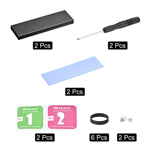 Meccanixity 2 Pack M.2 2280 Nvme Ssd Heatsink Cooler Alloy Aluminum Heat Sink With Mounting Screws Screwdriver Kit,1Mm Thermal Pad, For Laptop, 70 * 22 * 6Mm, Black #TOP2