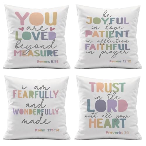 ISANOU Positive Classroom Decorative Pillow Covers,Inspirational Christian Bible Verse Throw Pillow Covers Decor for Home Playroom Nursery Kids Teen Bedroom,18x18 Inch Pillowcase Set of 4