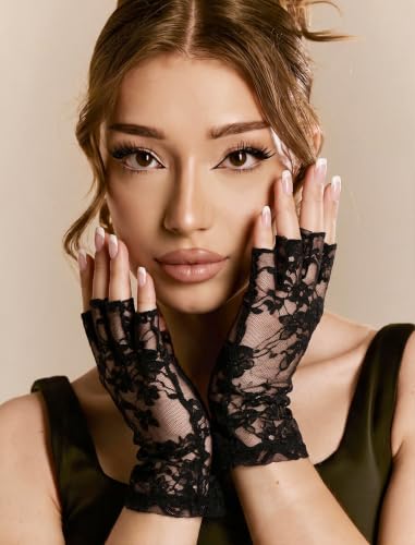 Avidlove Fingerless Gloves for Women Short Lace Gloves for Party Wedding | 1920s flapper look, tea party outfit, prom night accessory, breathable stretch, lightweight feel, Halloween costume - image 2