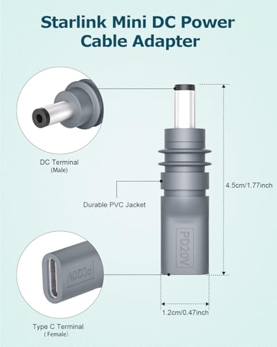 Adaptador de alimentación USB C a DC para Starlink Mini, pack 2 miniatura 3