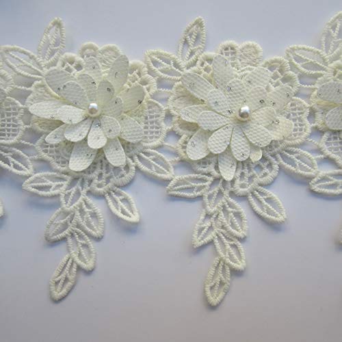 3D Layer Beaded Flower Lace Trim Ribbon Cotton Leaves Fringed Edge 10.2cm Width Vintage Apricot Edging Trimming Fabric Embroidered Applique Sewing Craft Wedding Bridal Dress Clothes Headband - Thumbnail 6