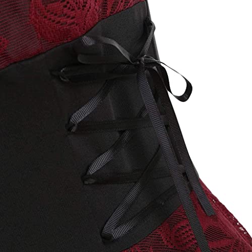 Women's Vintage Lace Dresses,Halloween Medieval Princess Dress Gothic Skeleton Print Plus Size Sleeveless Sling Midi Tunic Dress Hi-Lo Swing Party Cosplay Costume(Red,Large) #TOP5