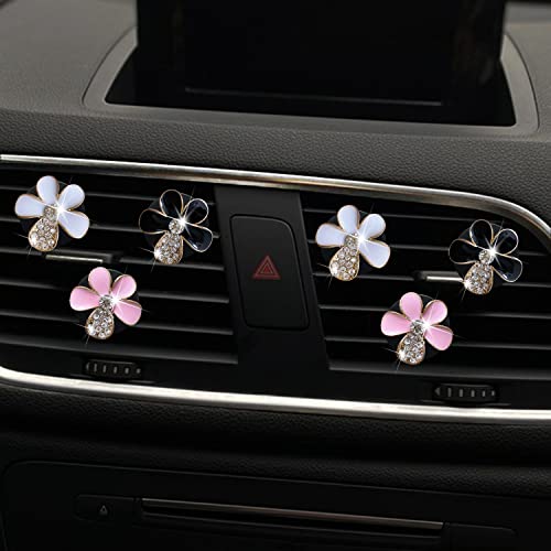 Image of 6 Pcs Bling Flower Air Vent Clips, Cute Daisy Car Air Fresheners Vents Clips Car Diffuser Vent Clips Rhinestone Glam Car Interior Decoration Charm Diamond Car Decor Bling Car Accessories for Women Girls