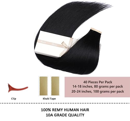 Hotlulana Extension Capelli Veri Biadesivo Nero Naturale(#1B) Extension Capelli Veri 20Pollici 20pcs 50cm 50g Extension Biadesive Capelli Veri Invisible Skin Weft Tape in Hair Extensions Human Hair