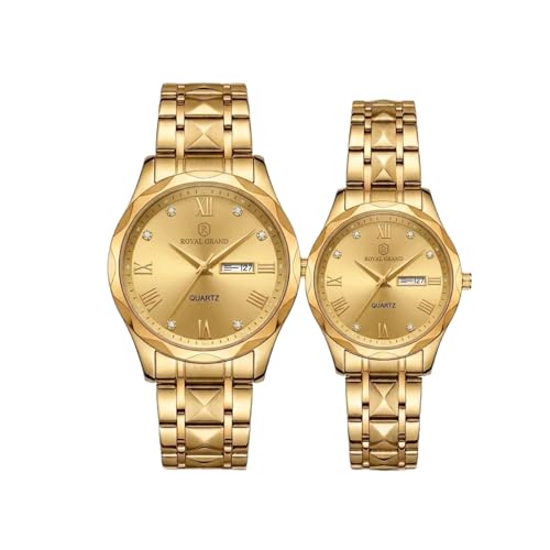 Image of MINI @ MAXX Unisex Adult Couple Watch Set His & Her Matching Watches with Luxury Diamond Accents-Two-Tone Silver Strap,Blue Dial Valentine's Day Stainless Steel Original Quartz Watch Lovers Set