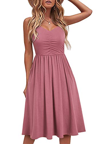 Image of YATHON Casual Dresses for Women Sleeveless Cotton Summer Beach Dress A Line Spaghetti Strap Sundresses with Pockets