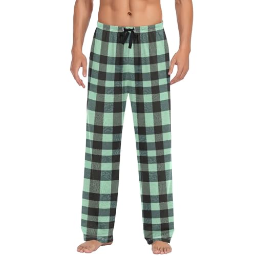GuoChe Paleturquoise Buffalo Plaid Check Tartan Scotland Thin Pajama Pants For Men Pyjama Pants with pockets for Autumn Xmas Gifts X-Large
